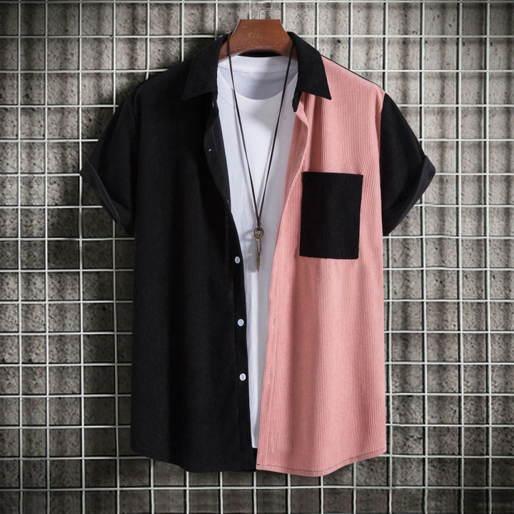 Men's Plus Size Classic Color Block Short Sleeve Shirt