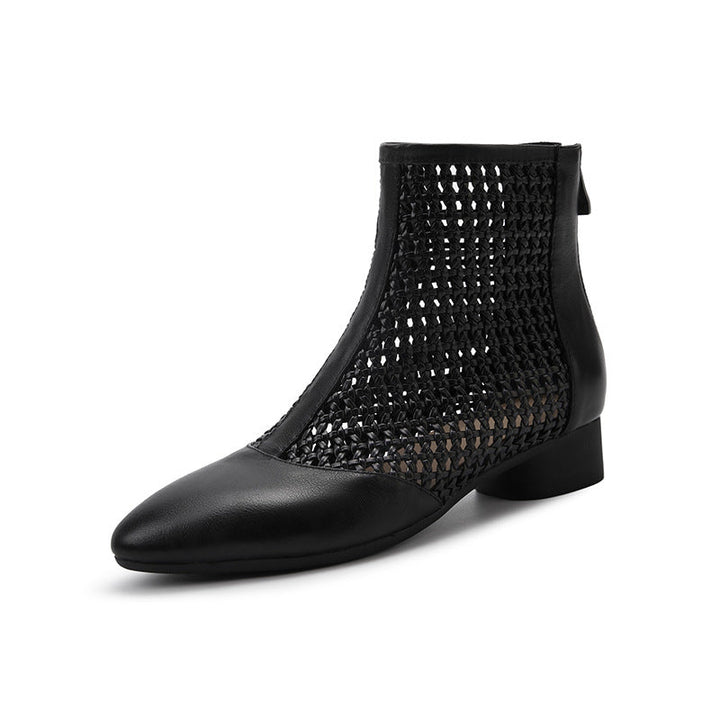 Retro-style Minimalist Elegant Cowhide Low-heeled Shoes With A Back Zipper For Women