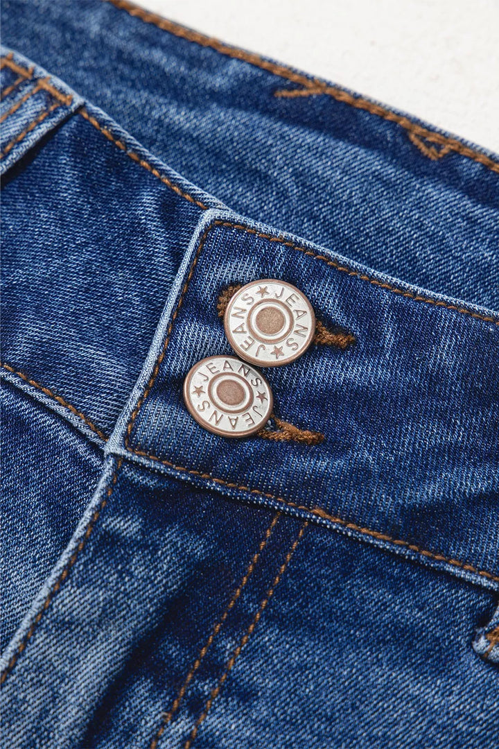 Double Button Zip Fly Straight Leg Jeans