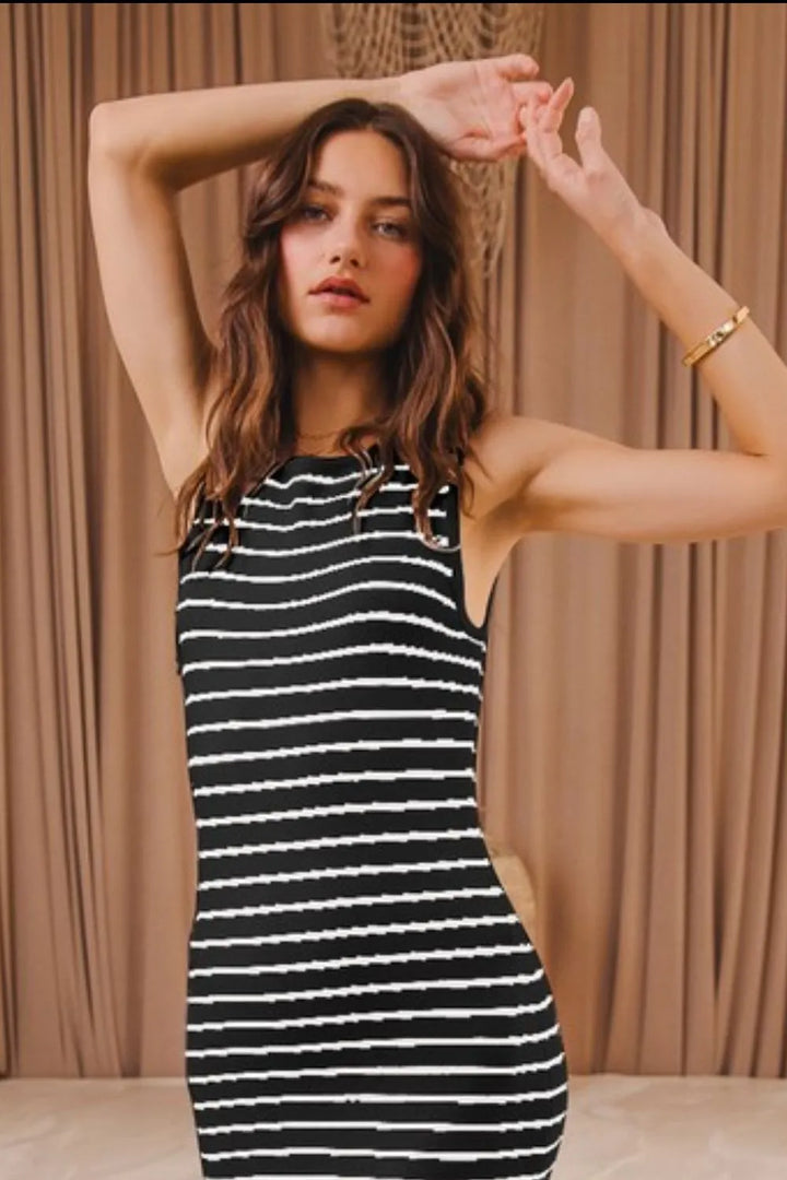 SO ME Stripe Sleeveless Sweater Knit Maxi Dress With Ruffled Hem