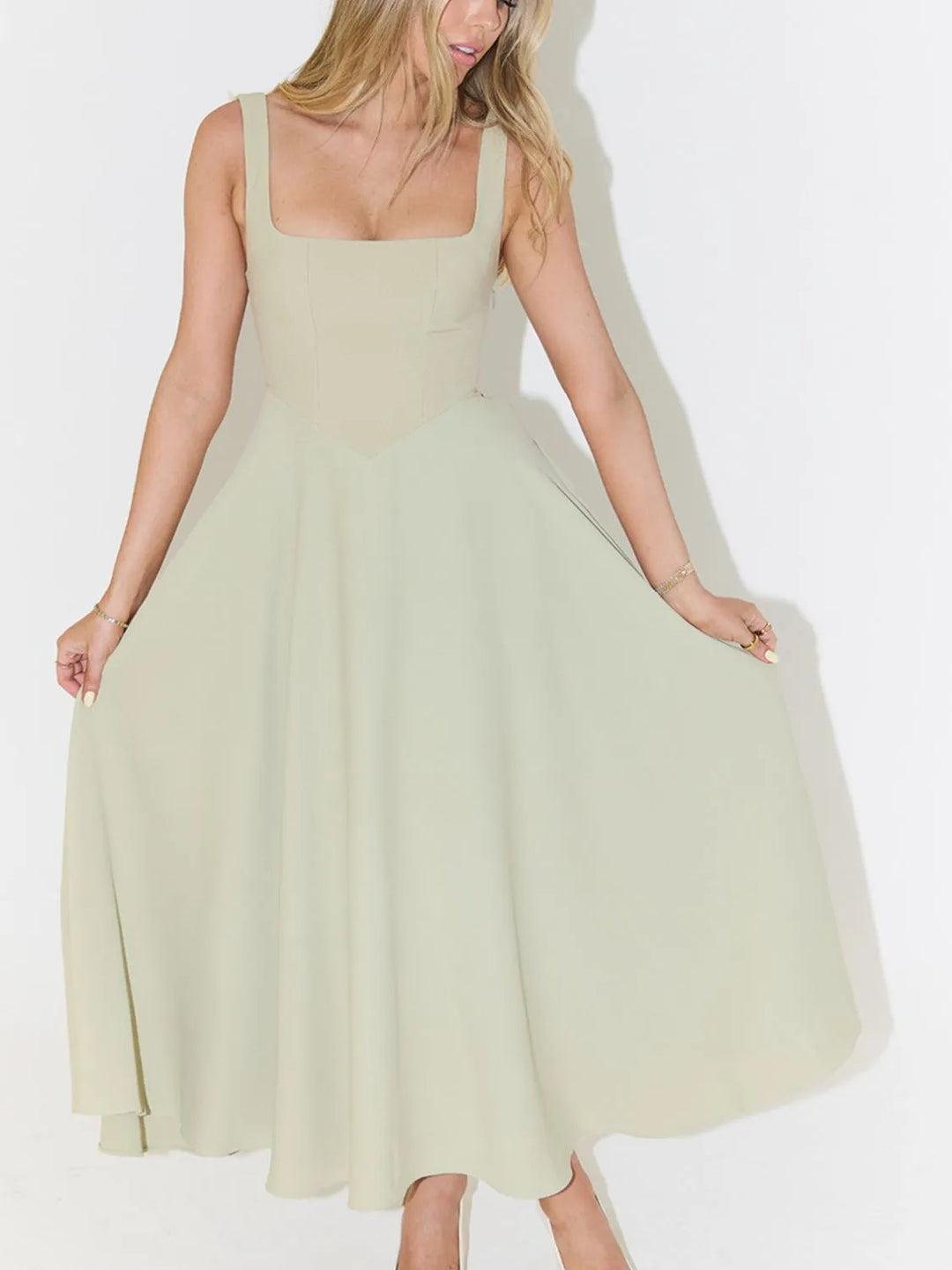 Square Neck Sleeveless Midi Dress