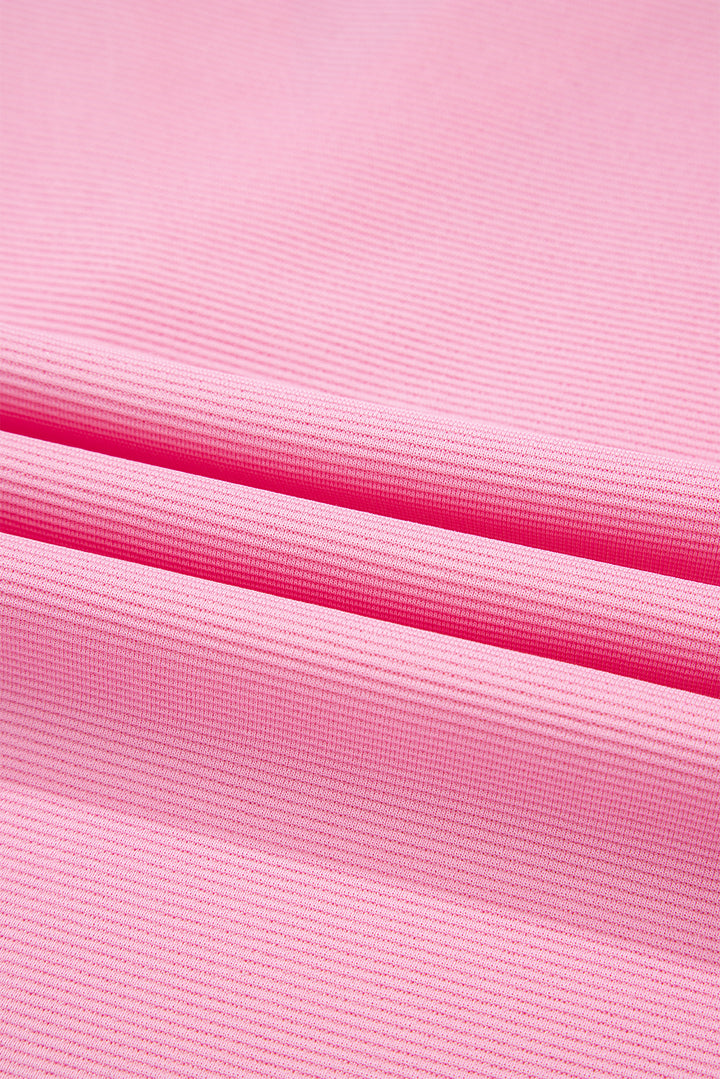 Pink Contrast V Neck Ruffled Textured Knit Top