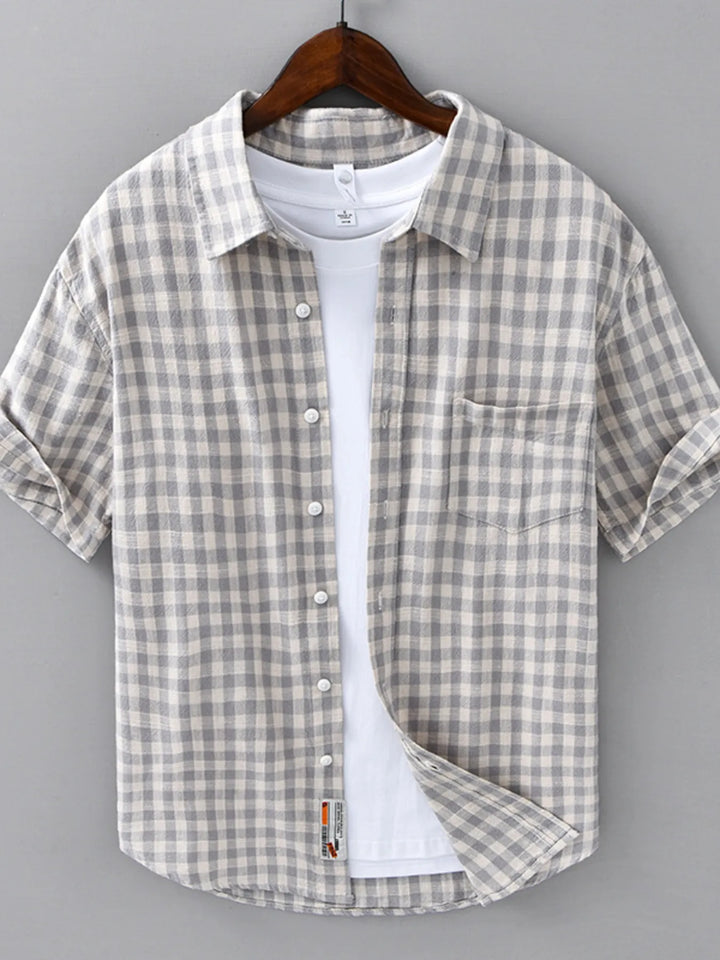 Men's Plus Size Plaid Button Up Short Sleeve Shirt