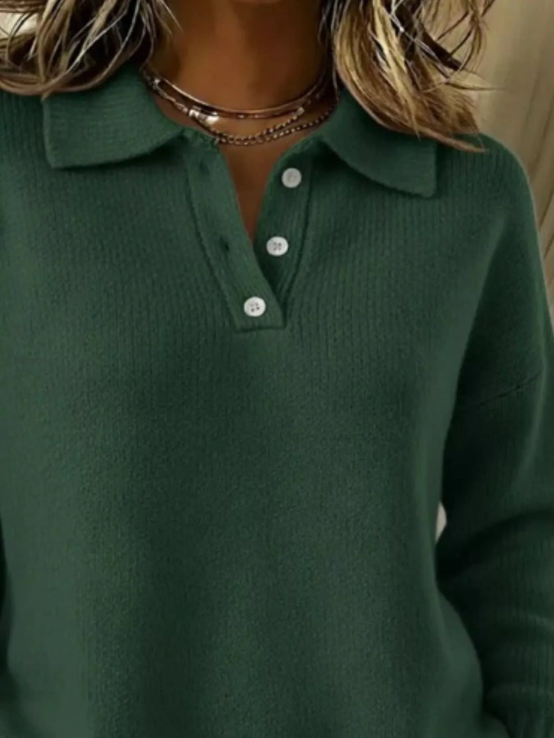 Full Size Half Button Collar Drop Shoulder Sweater Plus Size