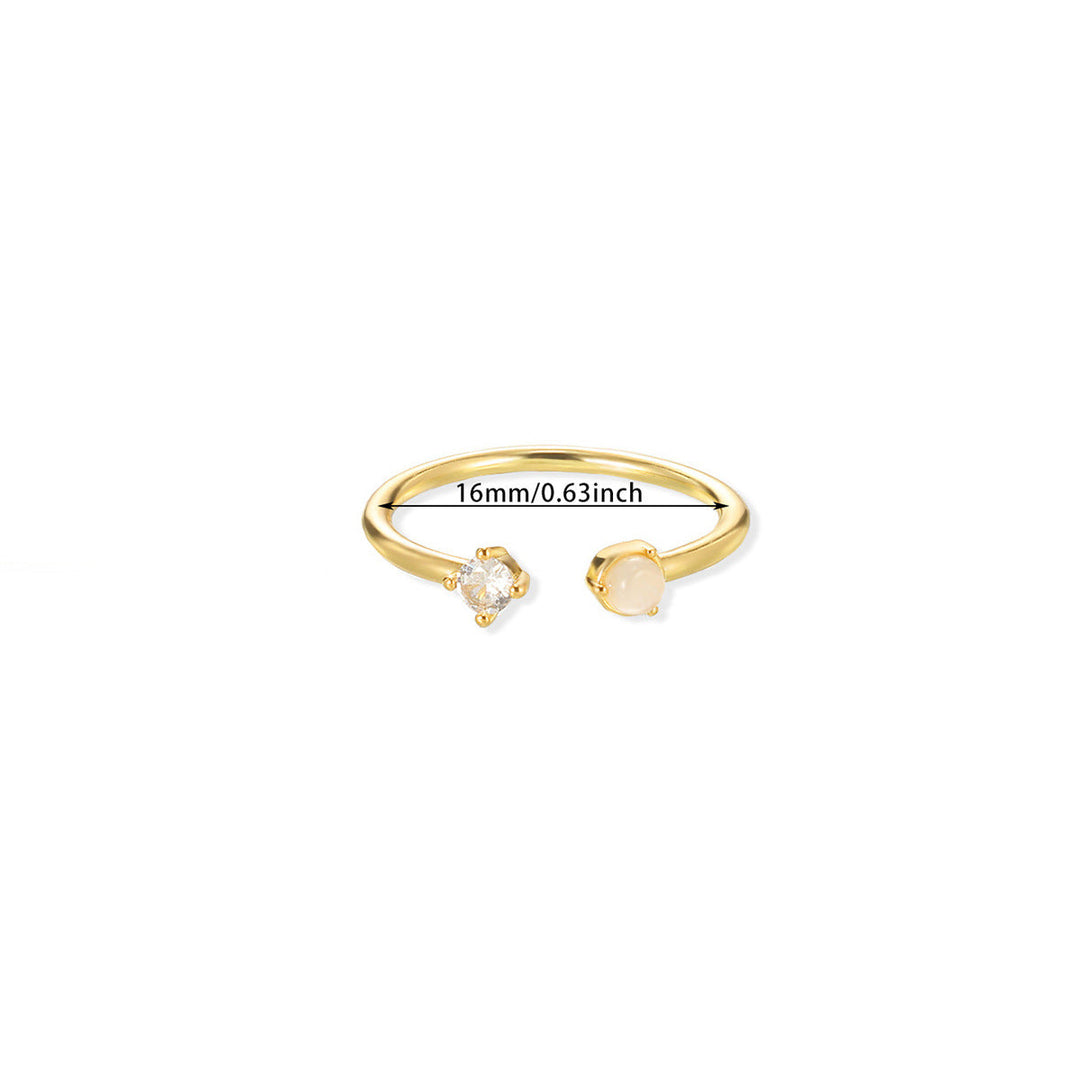 European And American Light-luxury 2-color Birthstone Peach-heart Zircon Stainless Steel 18K Gold-plated Womens Ring