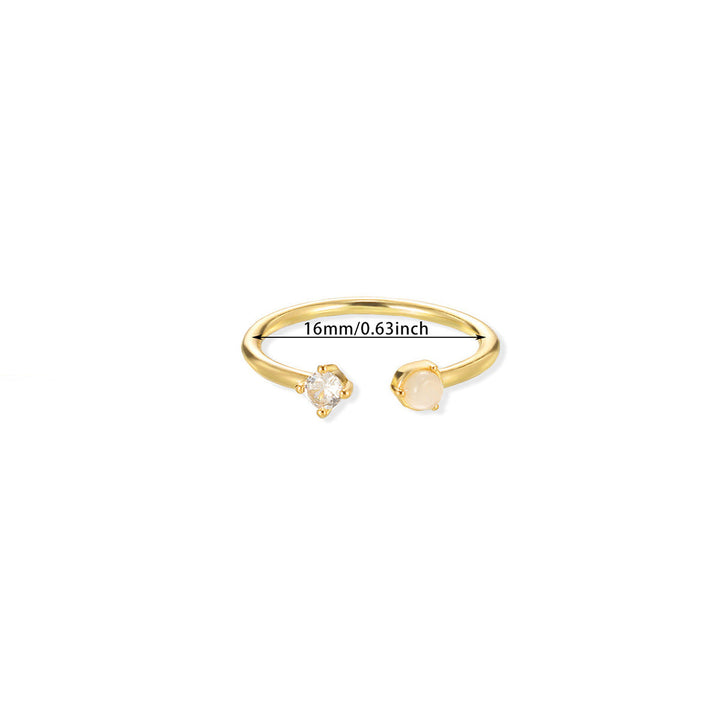 European And American Light-luxury 2-color Birthstone Peach-heart Zircon Stainless Steel 18K Gold-plated Womens Ring
