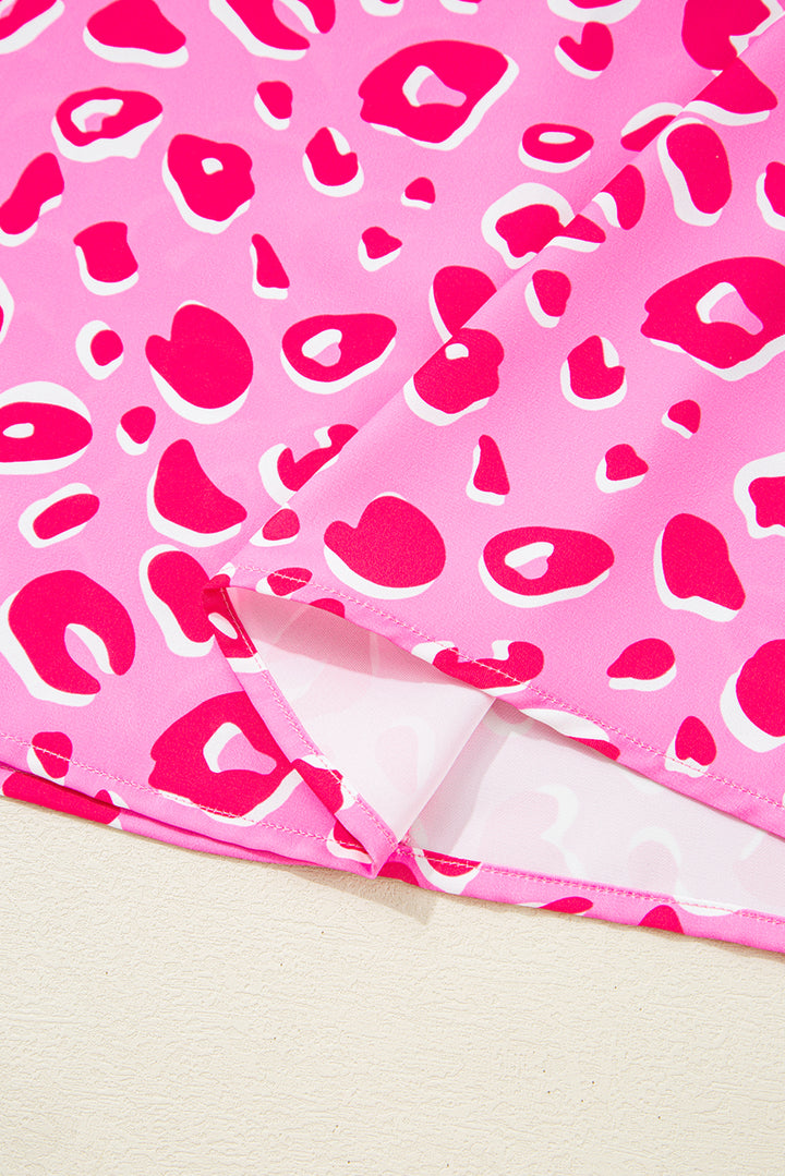 Pink Leopard V Neck Loose Short Sleeve Top
