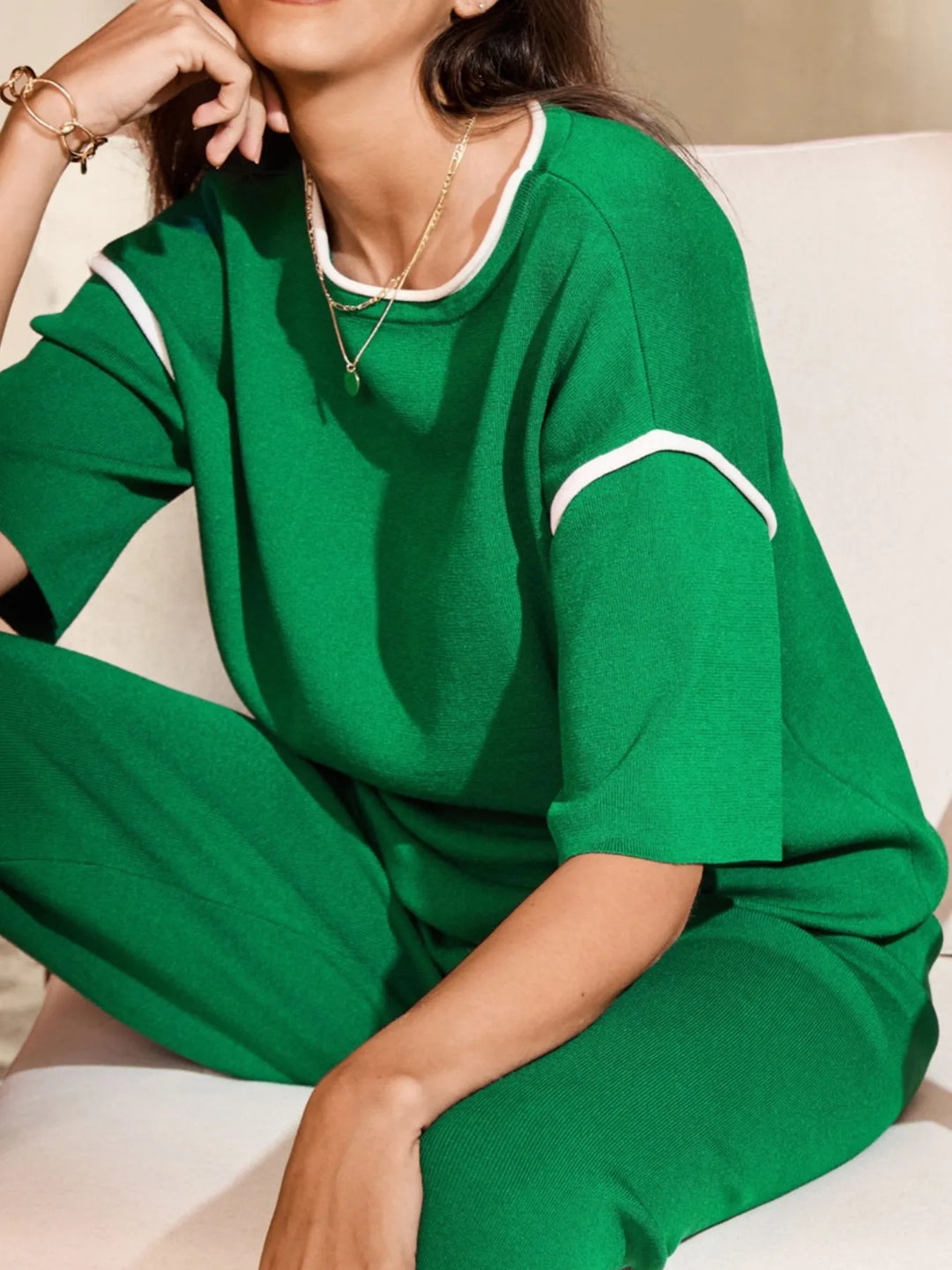 Contrast Trim T-Shirt and Drawstring Pants Set