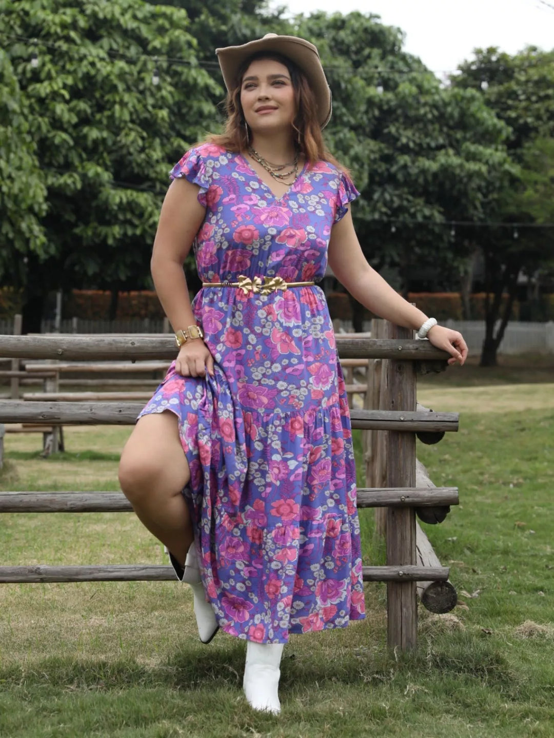 Plus Size Floral Print Tiered Maxi Dress