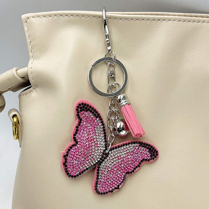 Diamond-Encrusted Butterfly Keychain Fashionable Tassel Bag Charm