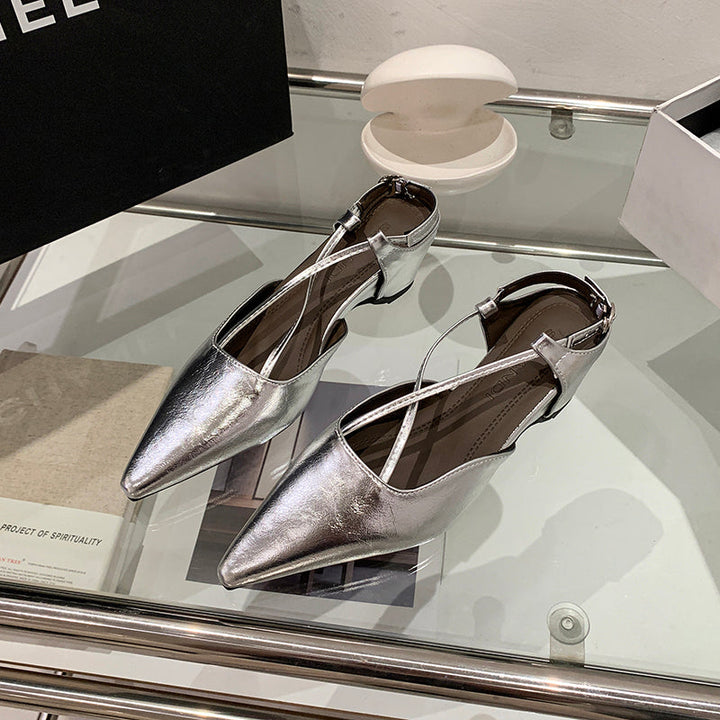 2026 Summer New French Pointed Toe Cross Strap Closed Toe Sandals, Elegant Versatile Wedge Heel Back Strap Commuter Sandals For Women