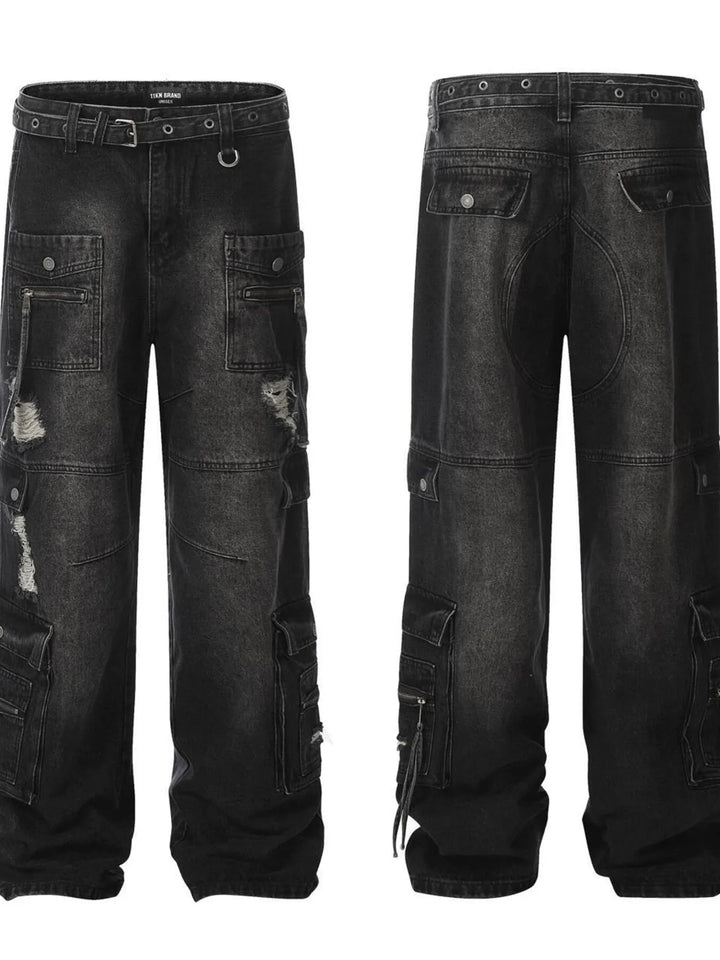 Men's Distressed Cargo Wide Leg Jeans