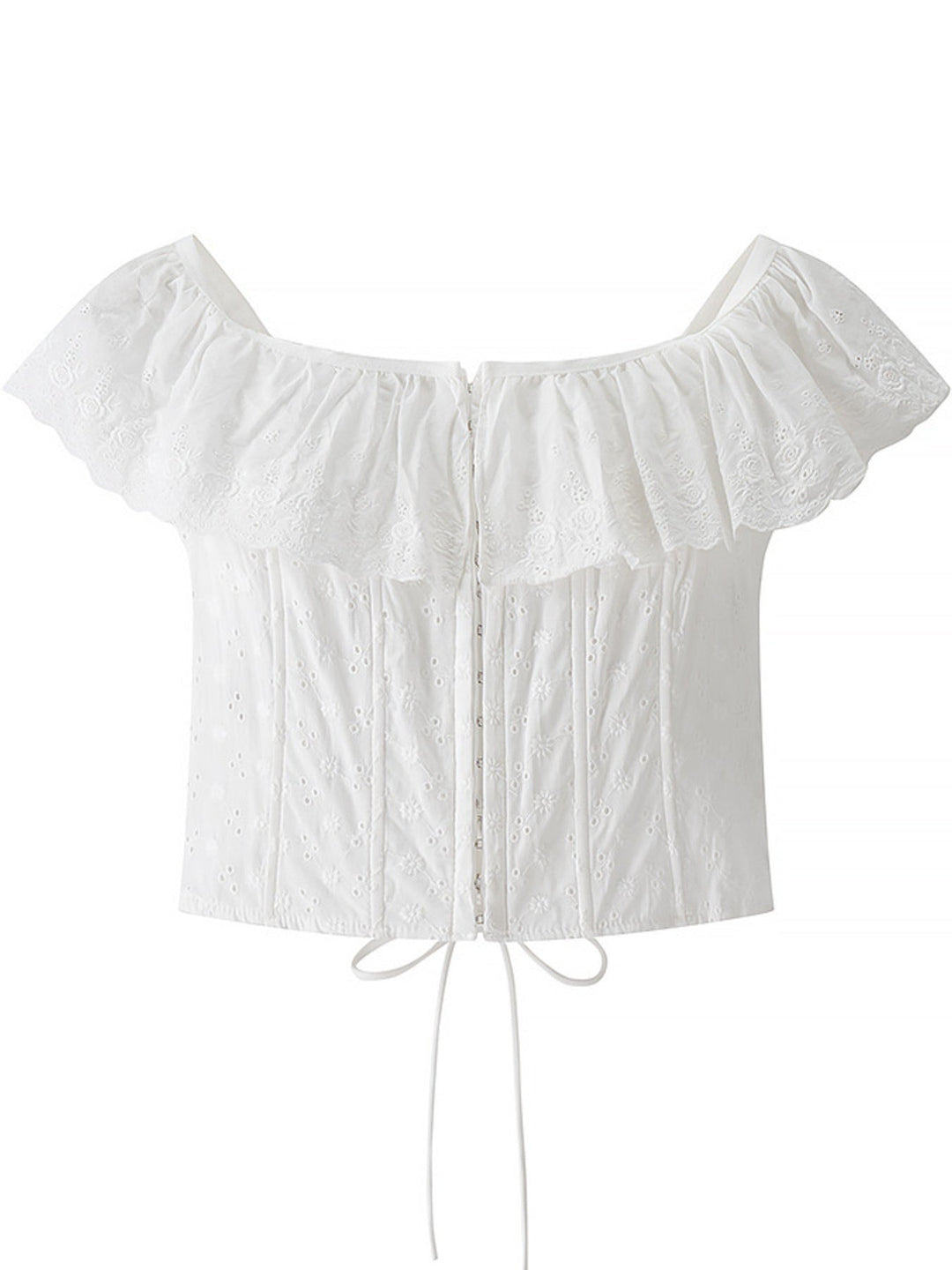 Lace Up Back Eyelet Ruffle Trim Tank