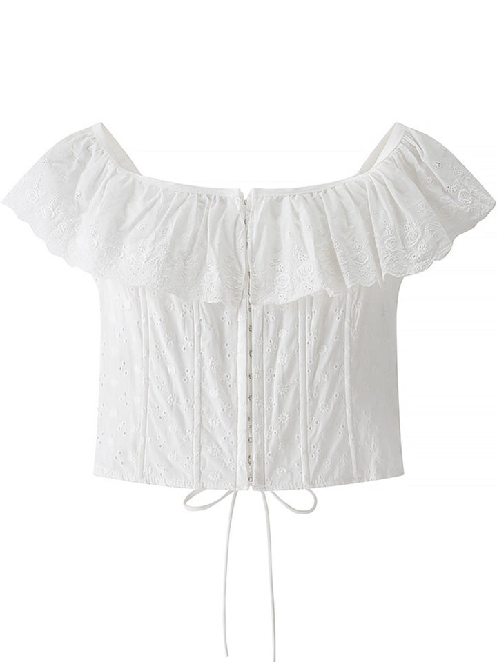 Lace Up Back Eyelet Ruffle Trim Tank