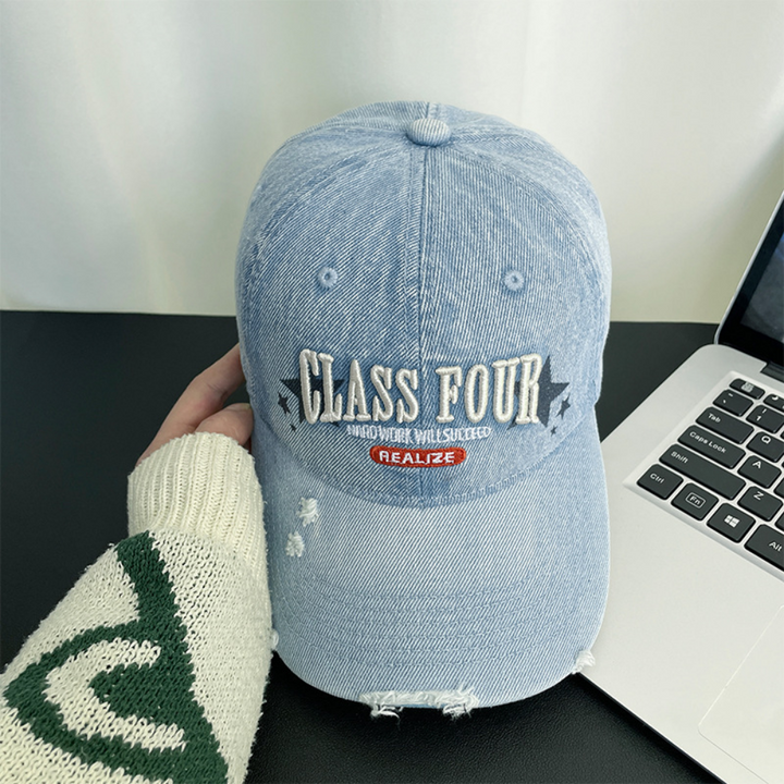 Monochrome Three-dimensional Letter Embroidered Frayed Beveled-edge Washed-out Vintage Style Casual Baseball Cap Suitable For Outdoor Entertainment