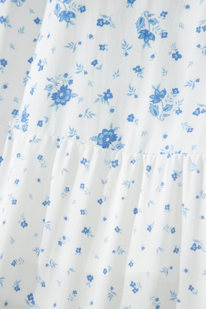 Sky Blue High Waist Tiny Floral Print Boho Maxi Skirt