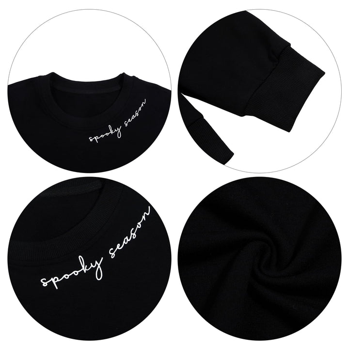 Black Spooky Season Halloween Ghost Printed Drop Shoulder Sweatshirt