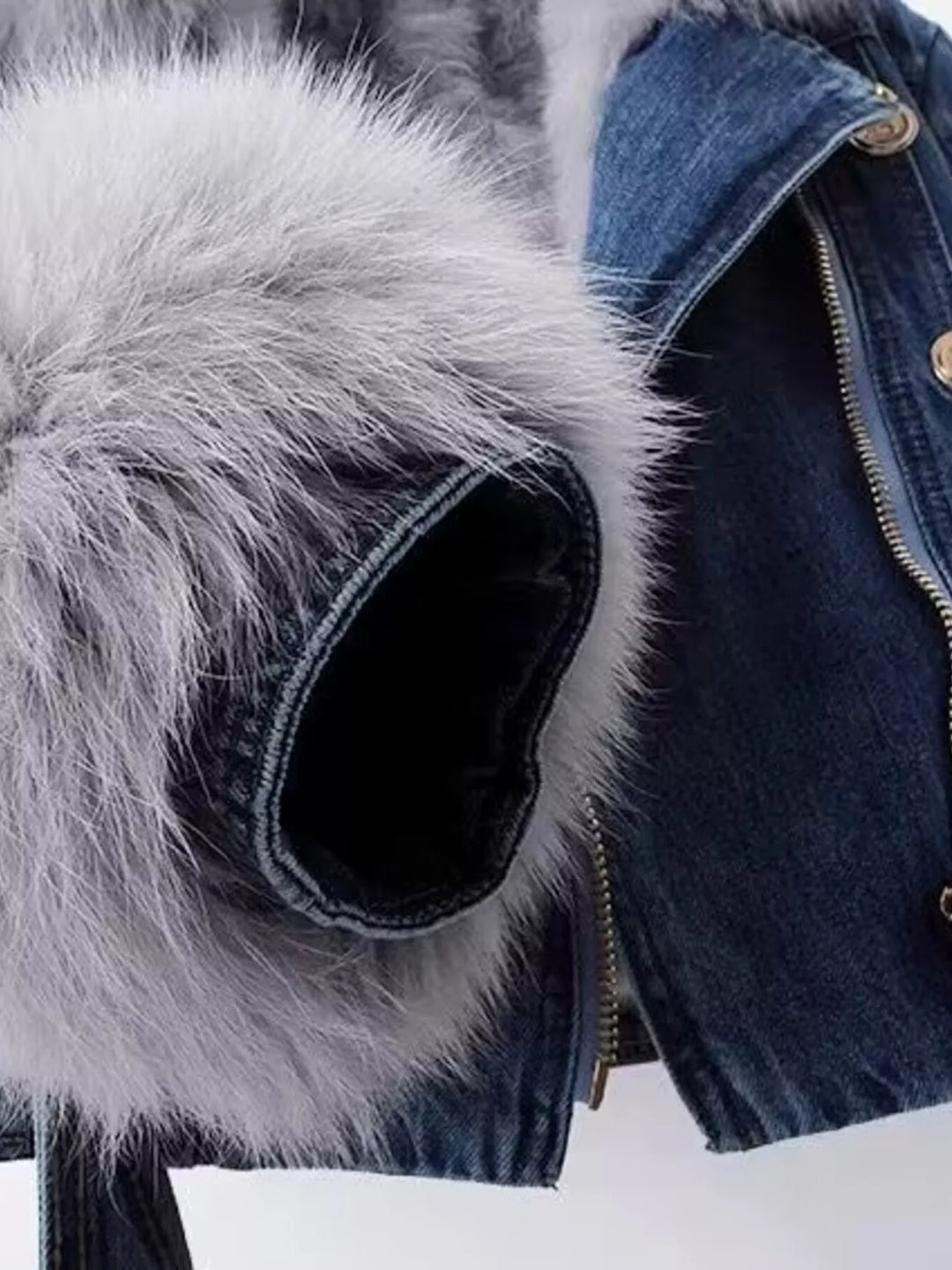 Full Size Faux Fur Collar Denim Jacket Plus Size