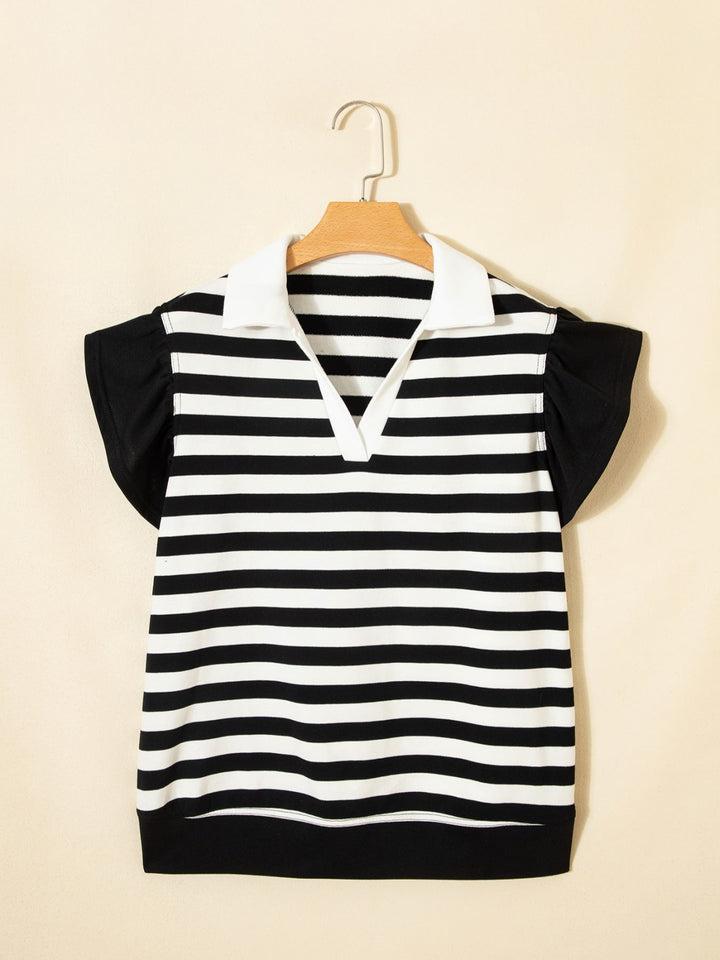 Striped Ruffled Sleeve Blouse