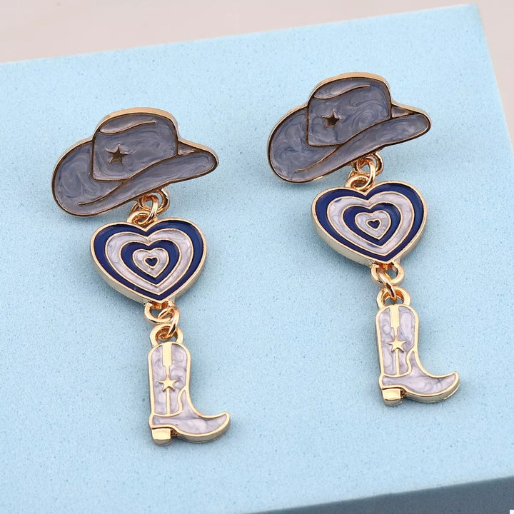 Cowgirl Boots Heart Dangle Earrings