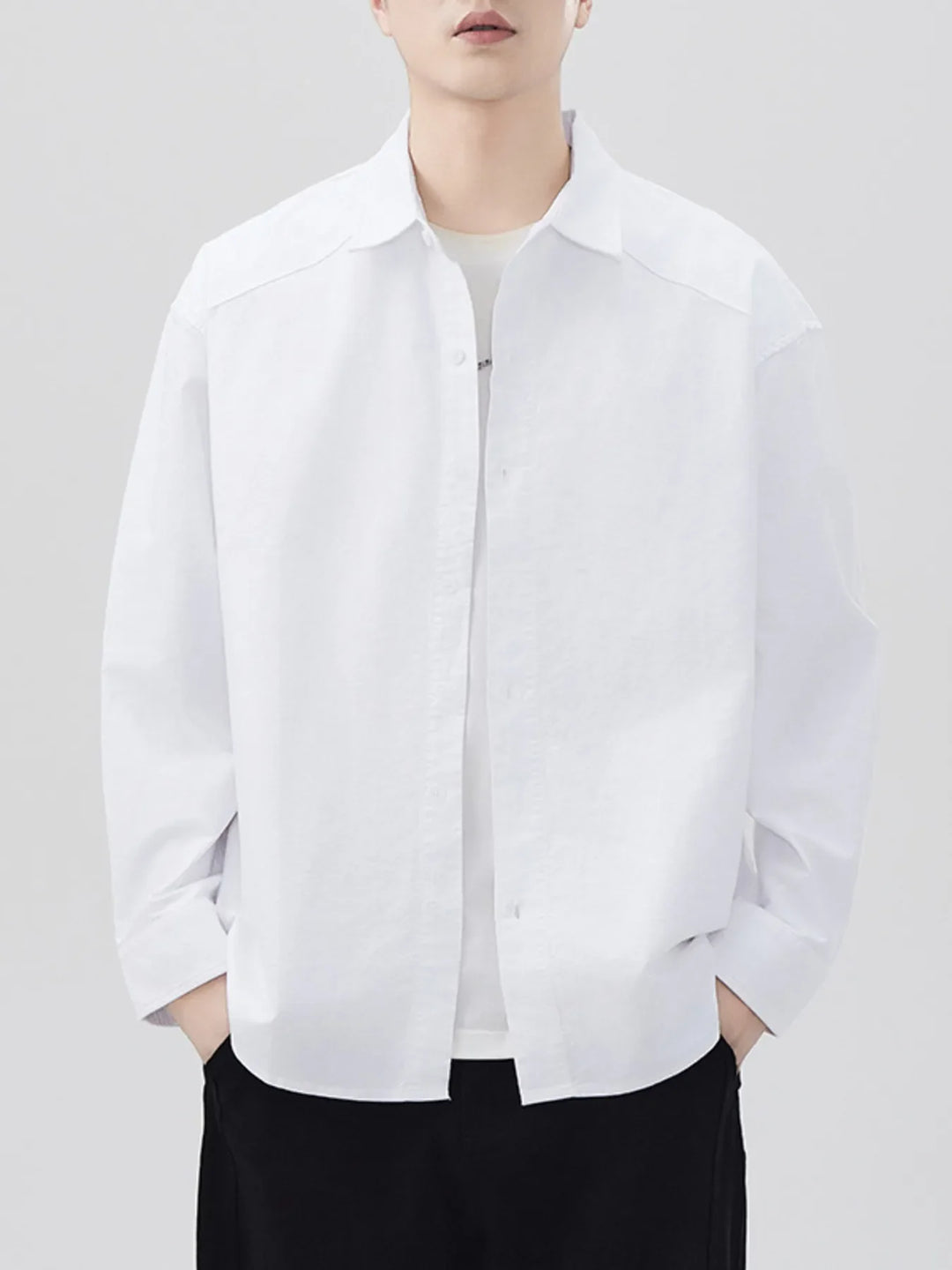 Men's Plus Size Casual Solid Color Long Sleeve Shirt