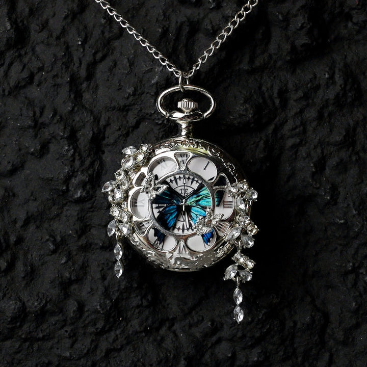 Couples Teal And Green Butterfly Animated Pocket Watch For Graduation Season