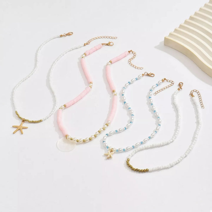 4 Piece Beaded Starfish Charm Necklace