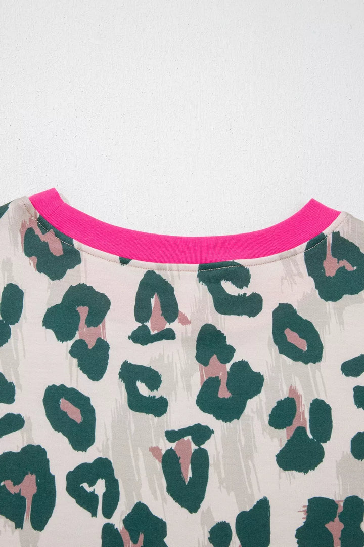 Leopard Print Short Sleeve Top and Shorts Set