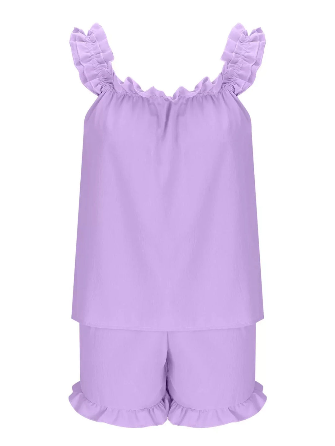 Ruffle Trim Sleeveless Top and Shorts Set
