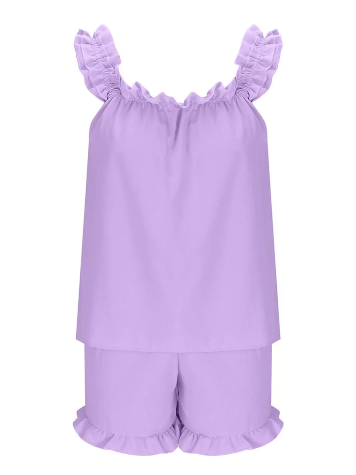 Ruffle Trim Sleeveless Top and Shorts Set