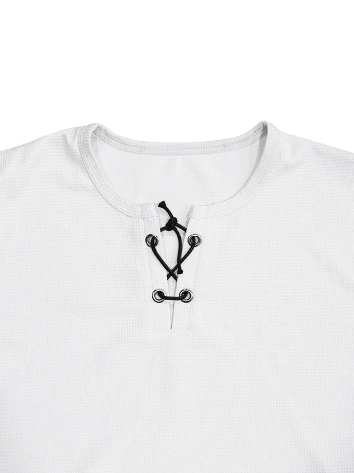 Men's Full Size Lace-Up Neck T-Shirt Plus Size