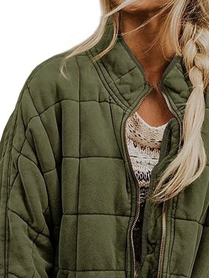 Full Size Zip Up Quilted Bomber Jacket Plus Size