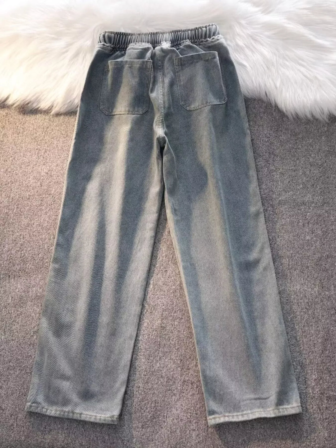 Men's Full Size Vintage Wash Wide Leg Jeans with Drawstring Plus Size