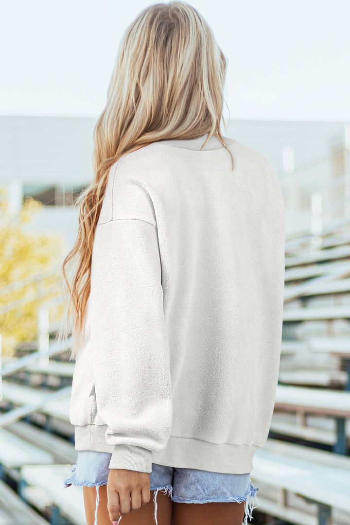 White Oversize Drop Shoulder Reversible Mock Neck Sweatshirt