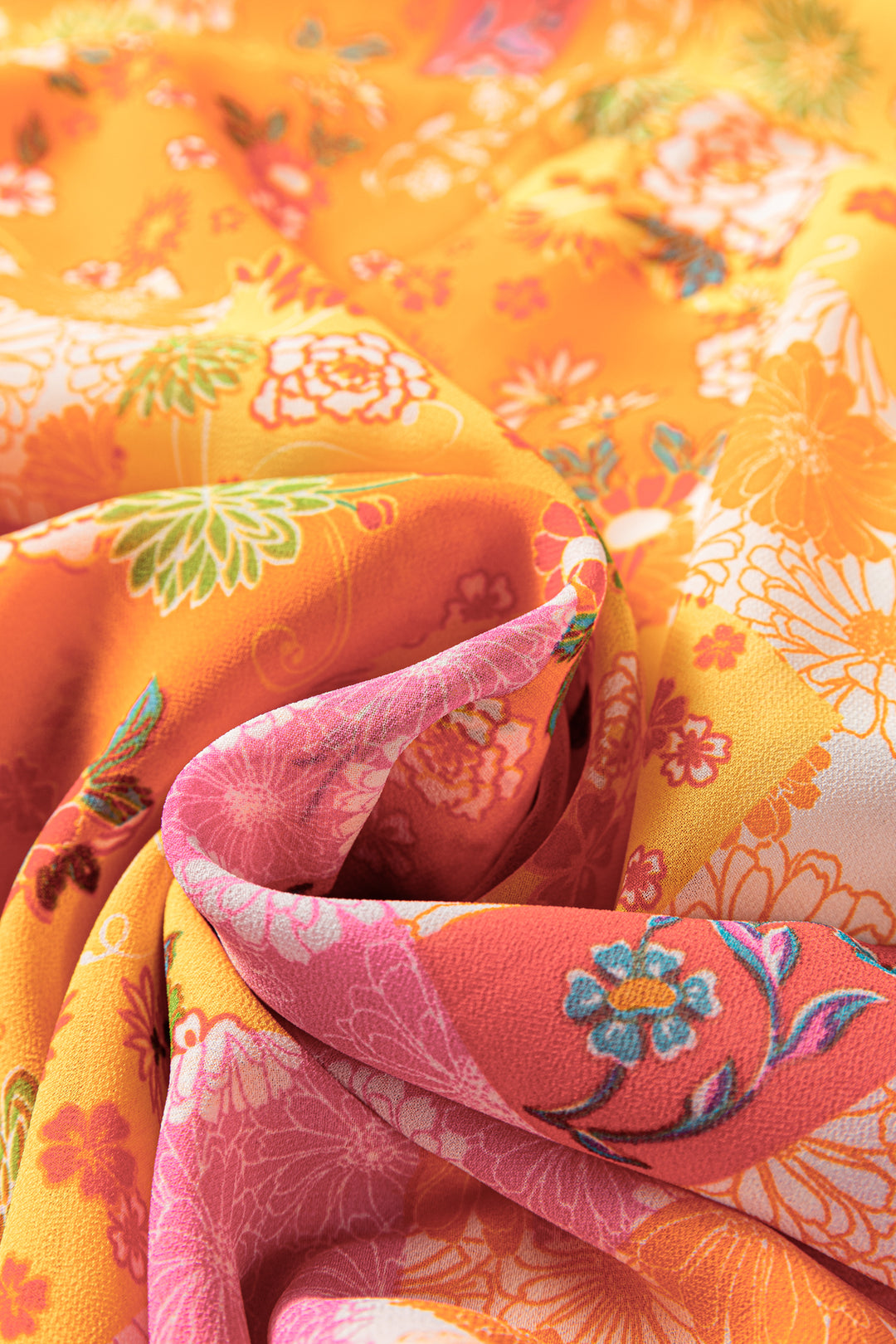 Orange Floral Patchwork Print Cut out Tied Back Bracelet Sleeve Maxi Dress