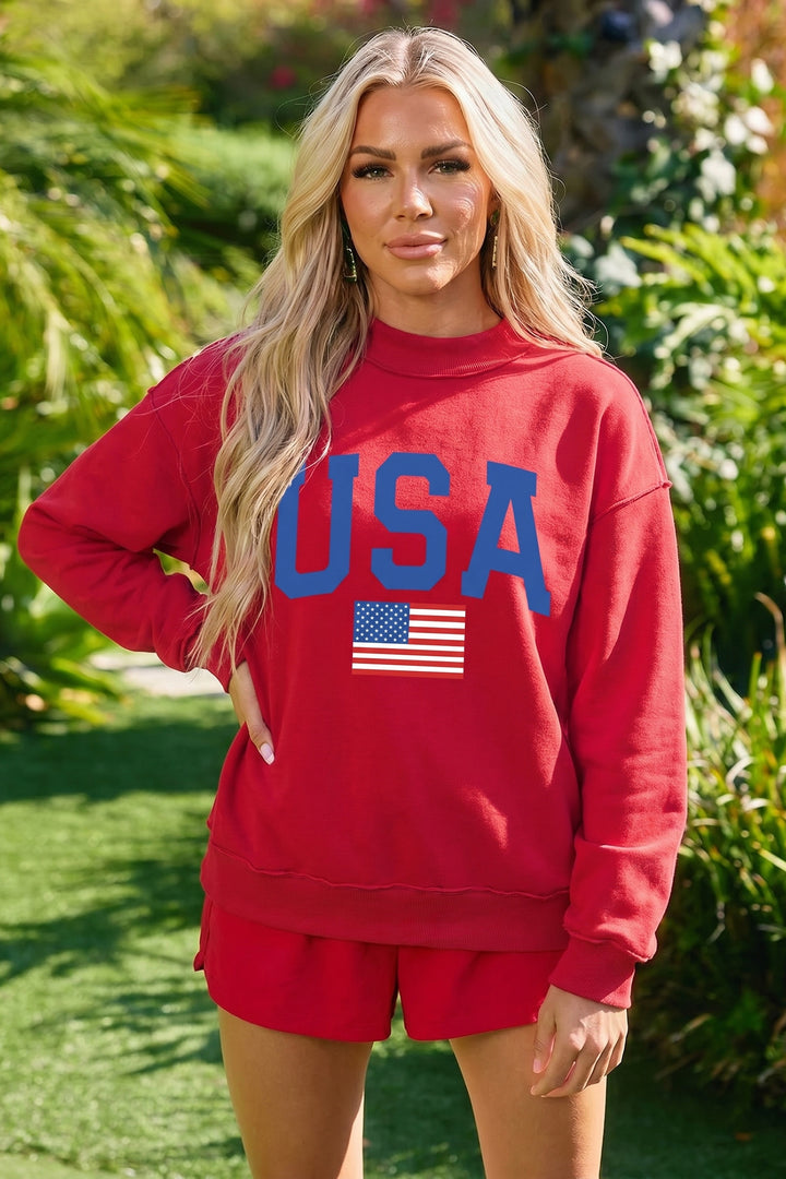 Racing Red Mock Neck Reversible USA/America Graphic Sweatshirt