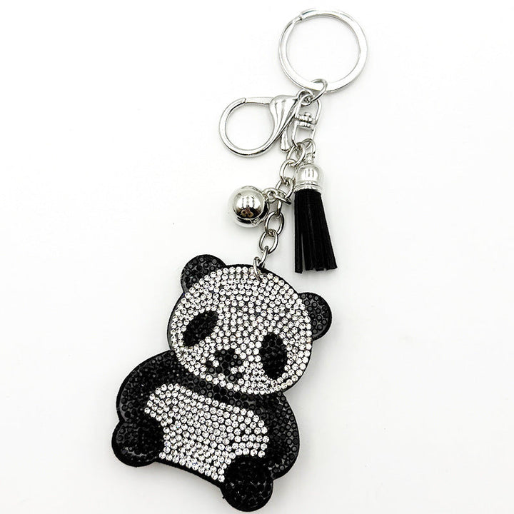 Diamond-Encrusted Panda Keychain With Tassel Metal Pendant