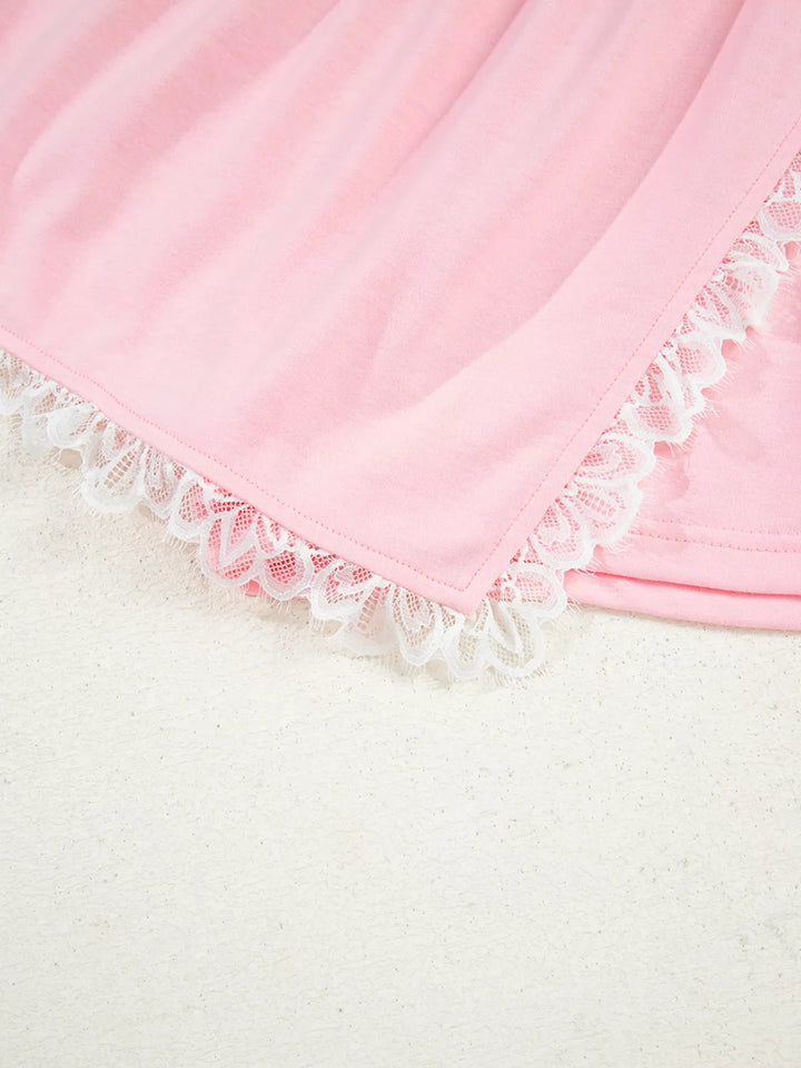 Peter Pan Lace Embellished Neck Sweatshirt and Skirt Two Piece Set