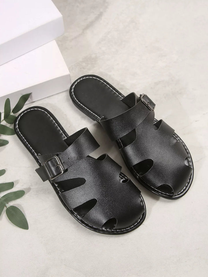 Comfortable Slip-On Leather Sandals with Adjustable Buckle