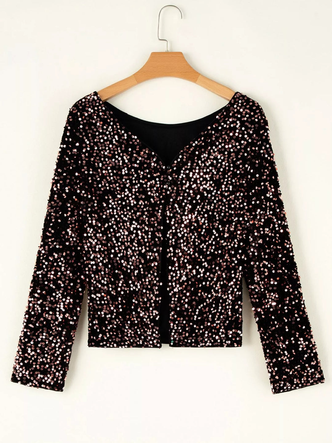 Sequin Long Sleeve Cutout Back Top