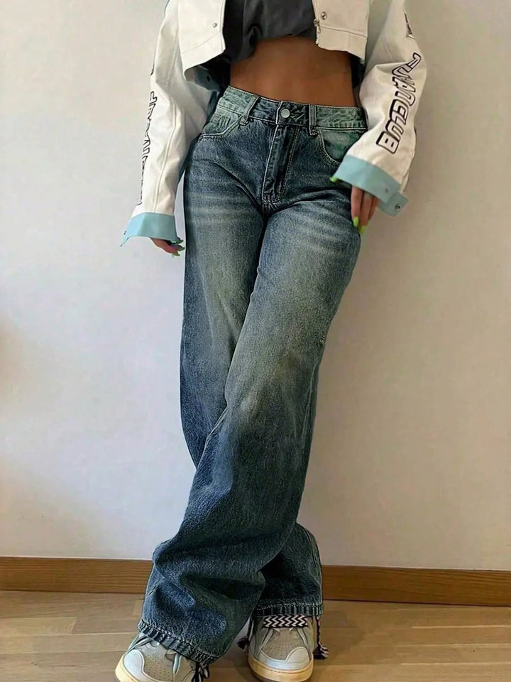 Vintage Wash Wide-Leg Jeans