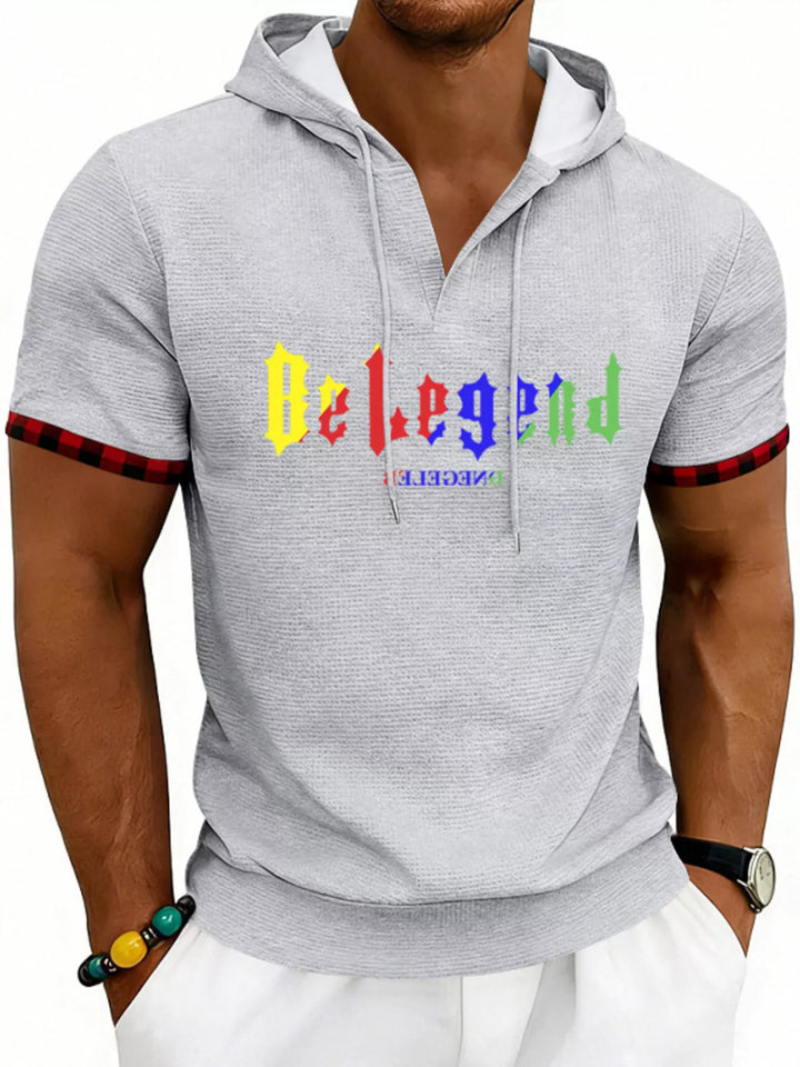 Men's Full Size Letter Graphic Short Sleeve Hooded Top Plus Size