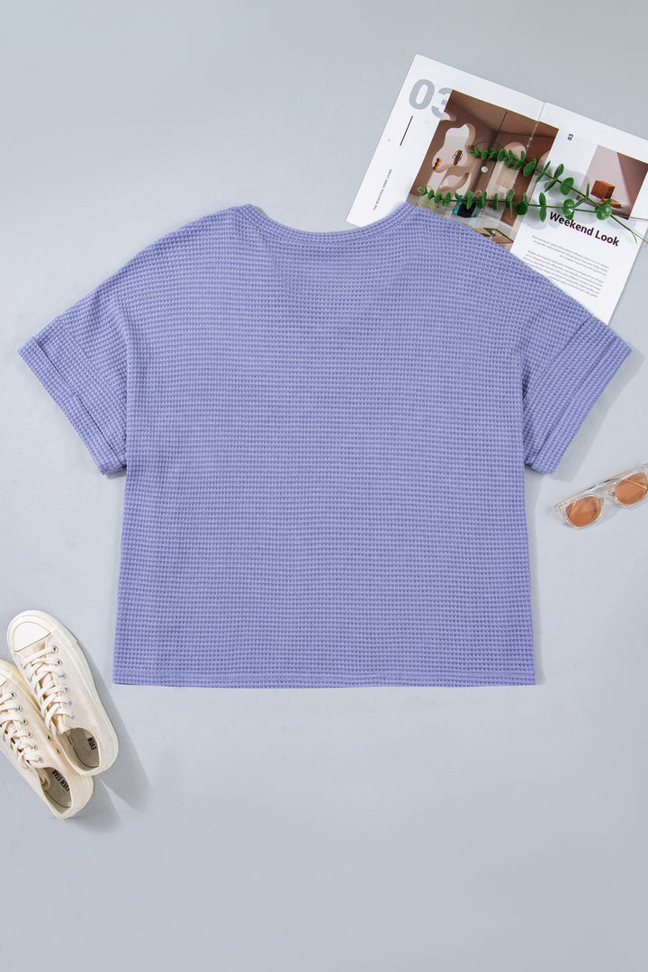 Wisteria V Neck Short Sleeve Plus Size Waffle Knit Top
