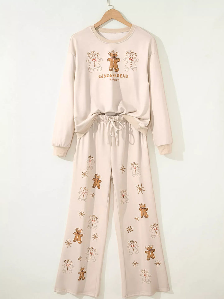 GINGERBREAD BAKERY Christmas Long Sleeve Top and Pants 2pcs Set