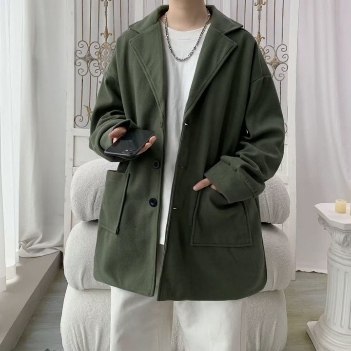 Autumn And Winter Men's Mid-length Extra Loose Woolen Coat Outerwear Plus Cotton