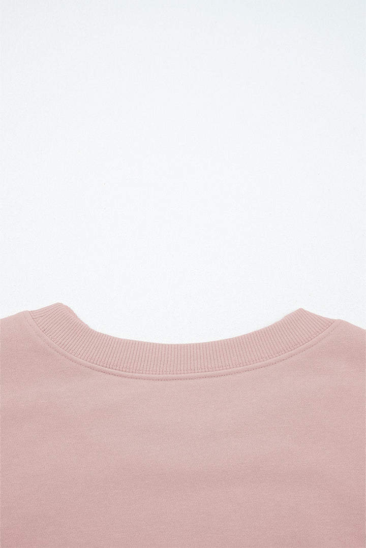 Light Pink Drop Shoulder Puff Sleeve Crop Pullover Drawstring Wide Leg Pants Set