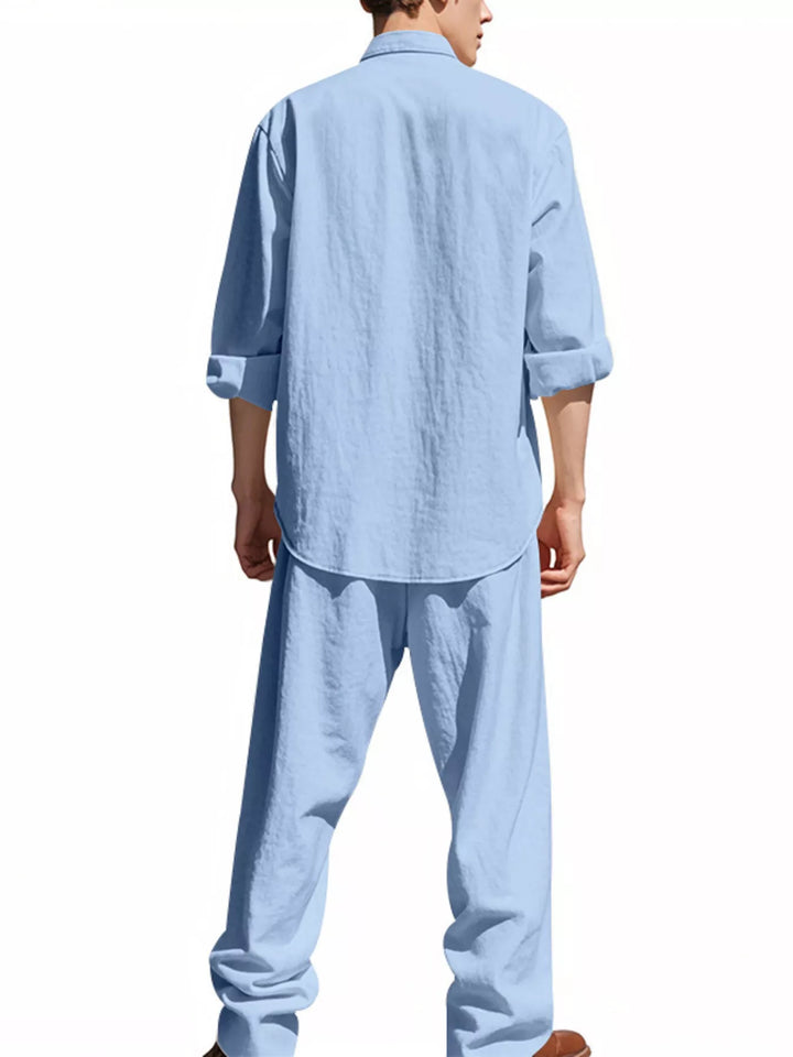 Men's Full Size Button Up Long Sleeve Shirt and Pants Plus Size