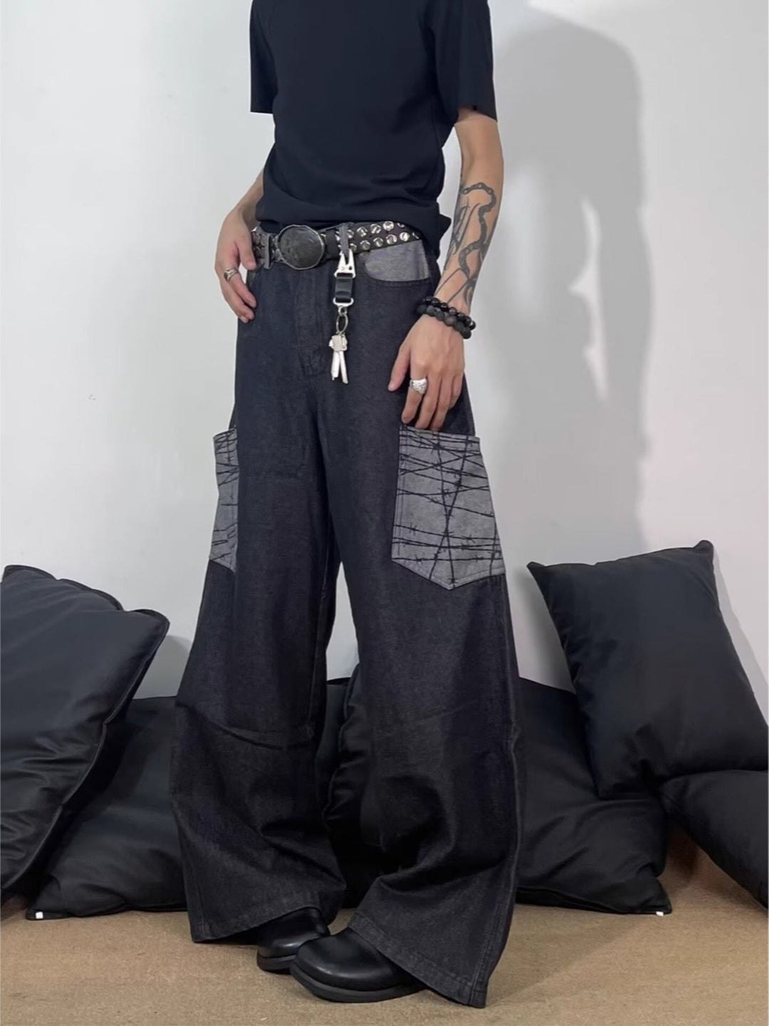 Men's Full Size Wide Leg Cargo Jeans Plus Size