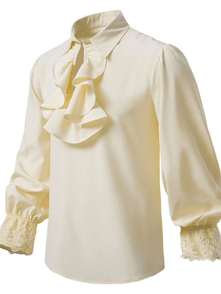 Men's Ruffled Lace Detail Long Sleeve Blouse