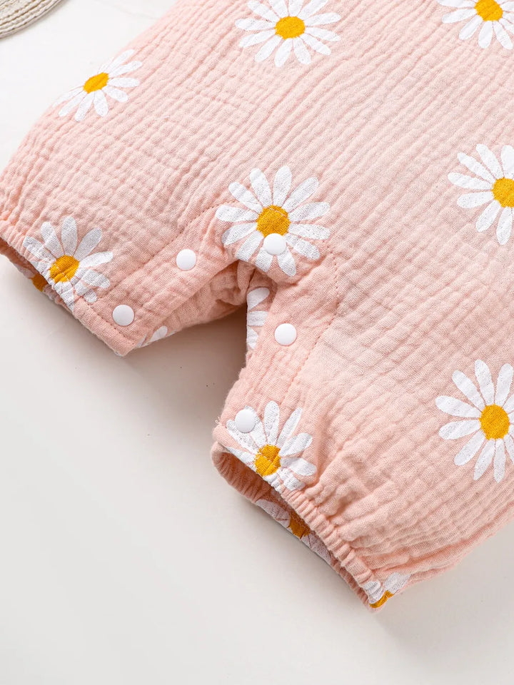 Children's Daisy Textured Wide Strap Romper and Hat Set